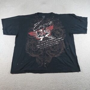 Vintage Y2K ENYCE Clothing Company Black T-Shirt Mens Size 2XL Gothic Distressed